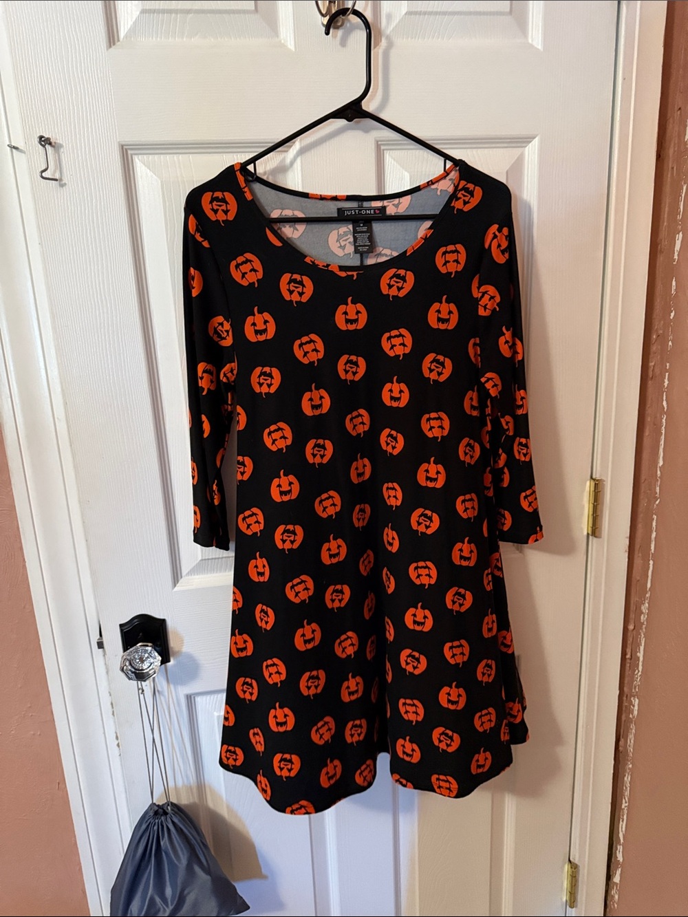 Just One You by Carter's Black Halloween Pumpkin Print Long Sleeve Dress